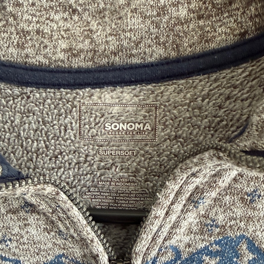 Sonoma Kids Zip-Up Sweater Size 7 Girl | Gray Blue Mountain Print - Picture 6 of 7
